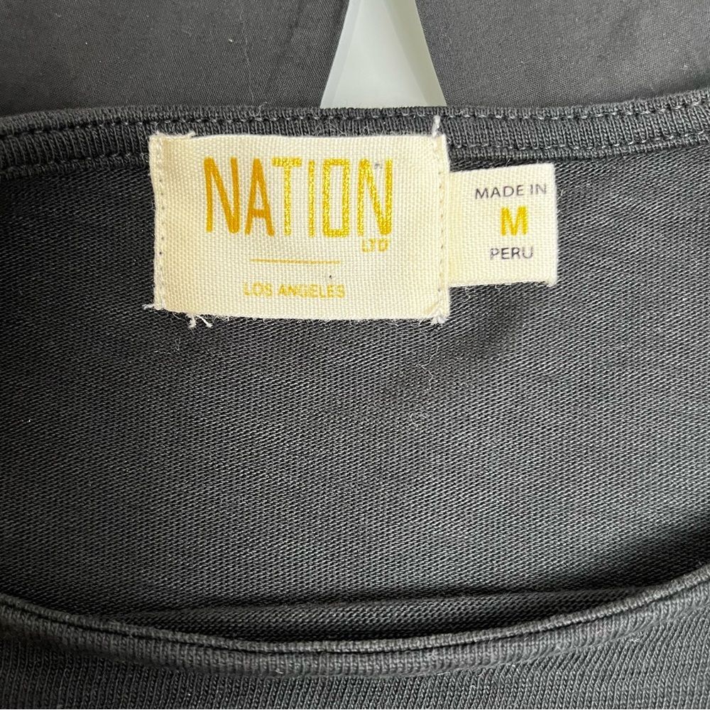 Nation LTD Black Cotton Top Open Back with Bow Puff Sleeve Medium Luxury - Picture 4 of 12